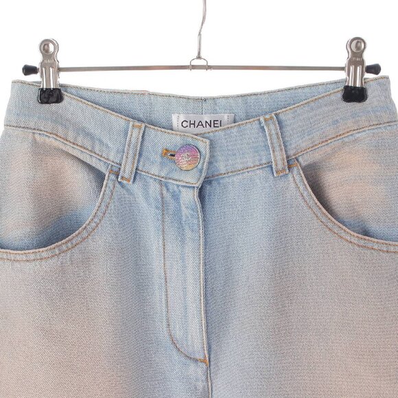 Authentic CHANEL CC 24C Rhinestone Jeans Denim Wide Pants Pink Gradient 34 - Picture 5 of 10